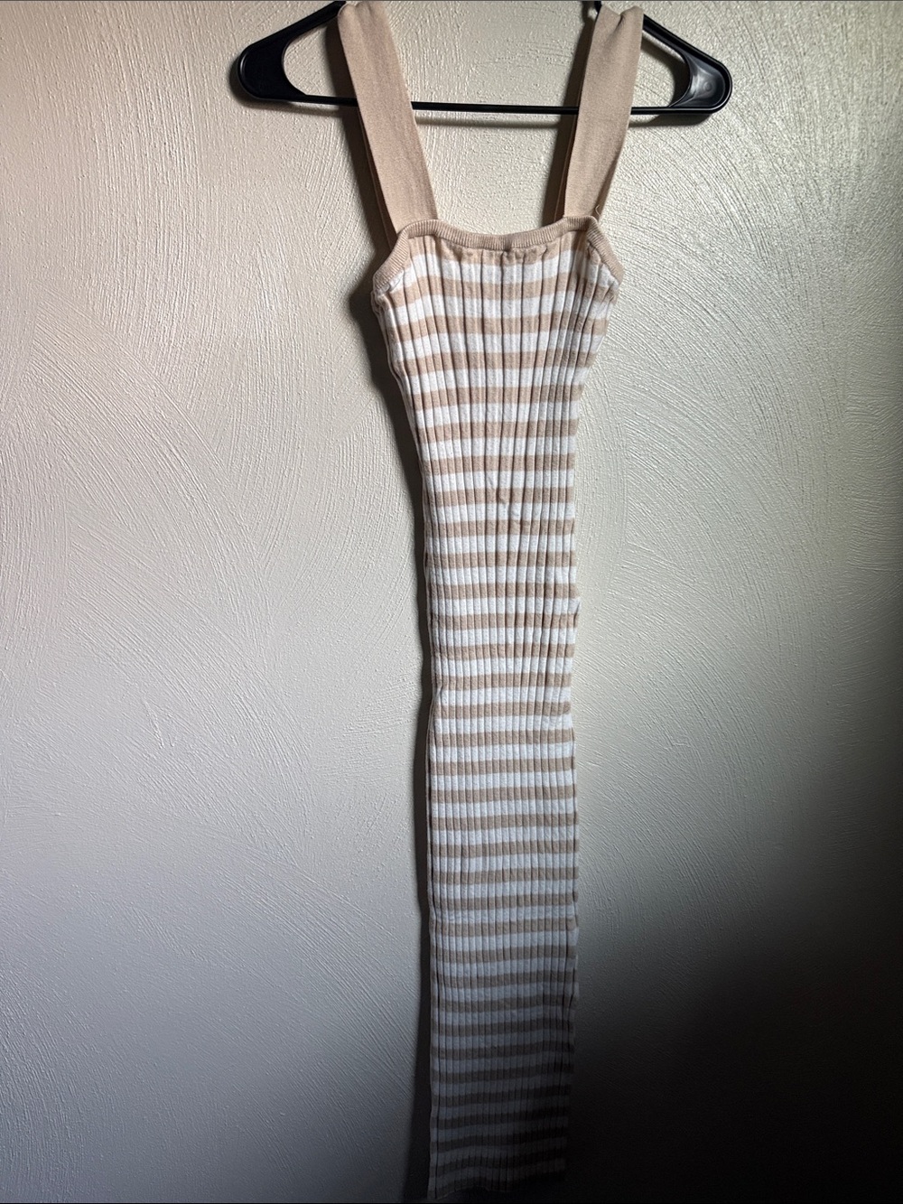 Ribbed Striped Tank Dress - Beige & White